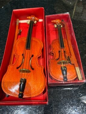 Mini Orange Wooden Toy Violin with Bow - Kids Toys